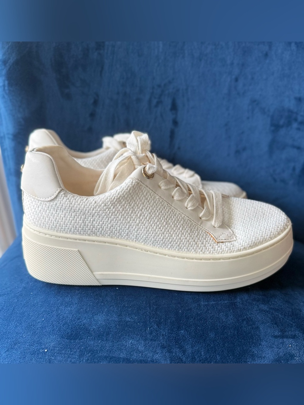 Dune London Cream Platform Woven Sneakers